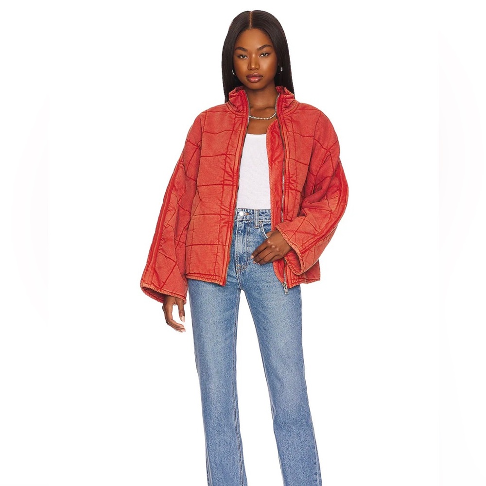 Free People Dolman Quilted Knit Jacket Myrrh Red S Oversized Boho Barely Worn
